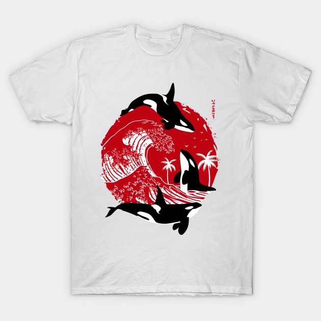 Orcas in a big wave T-Shirt by albertocubatas